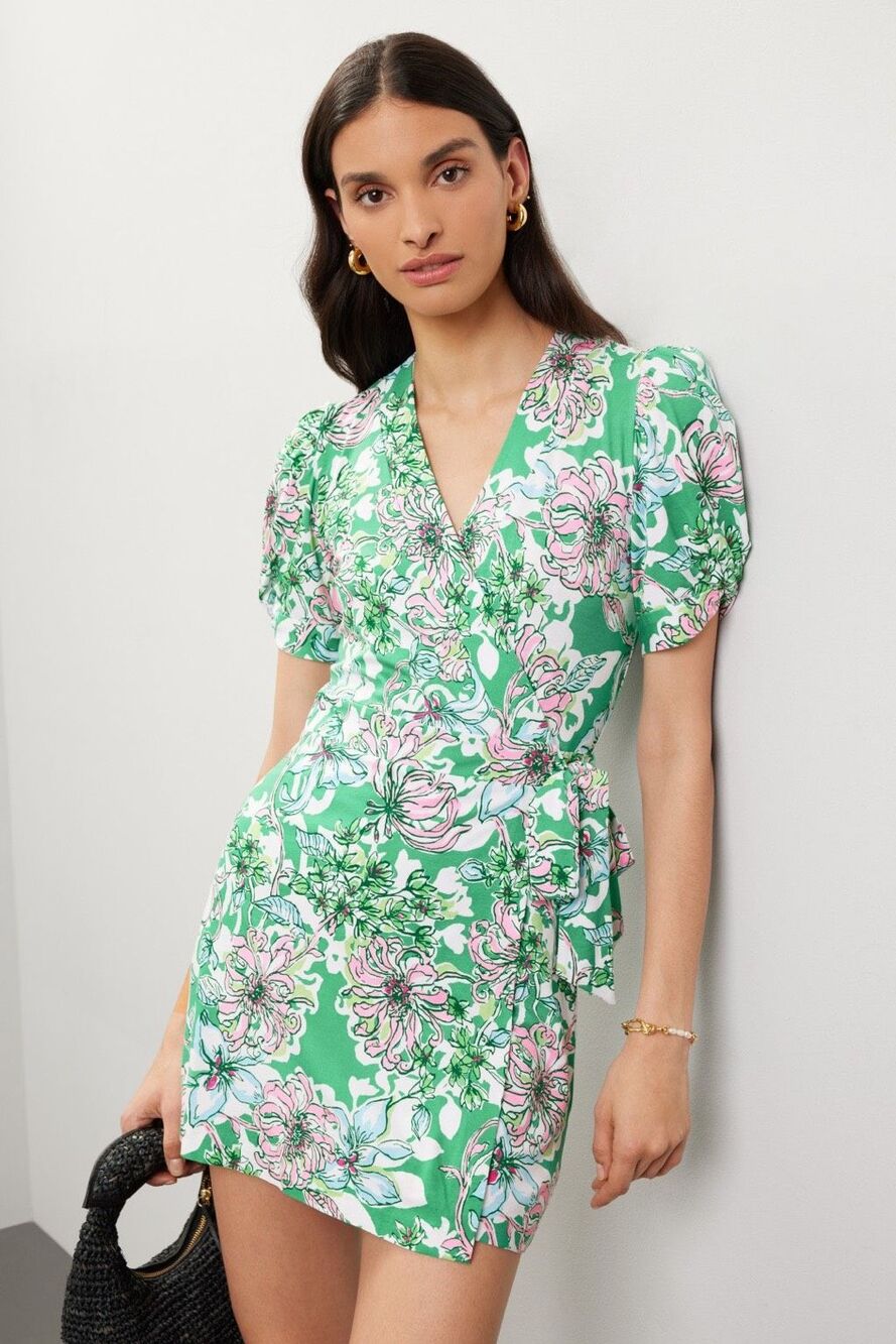 Lilly Pulitzer Sailynn Short-Sleeve Romper in Green White XL